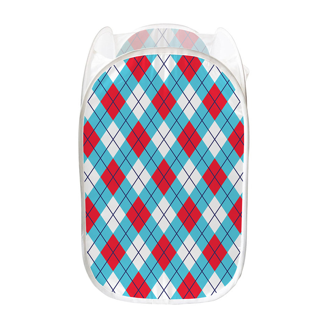 Red Blue And White Argyle Pattern Print Mesh Laundry Hamper