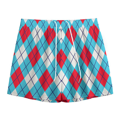 Red Blue And White Argyle Pattern Print Mesh Shorts