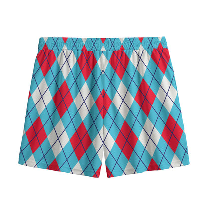 Red Blue And White Argyle Pattern Print Mesh Shorts
