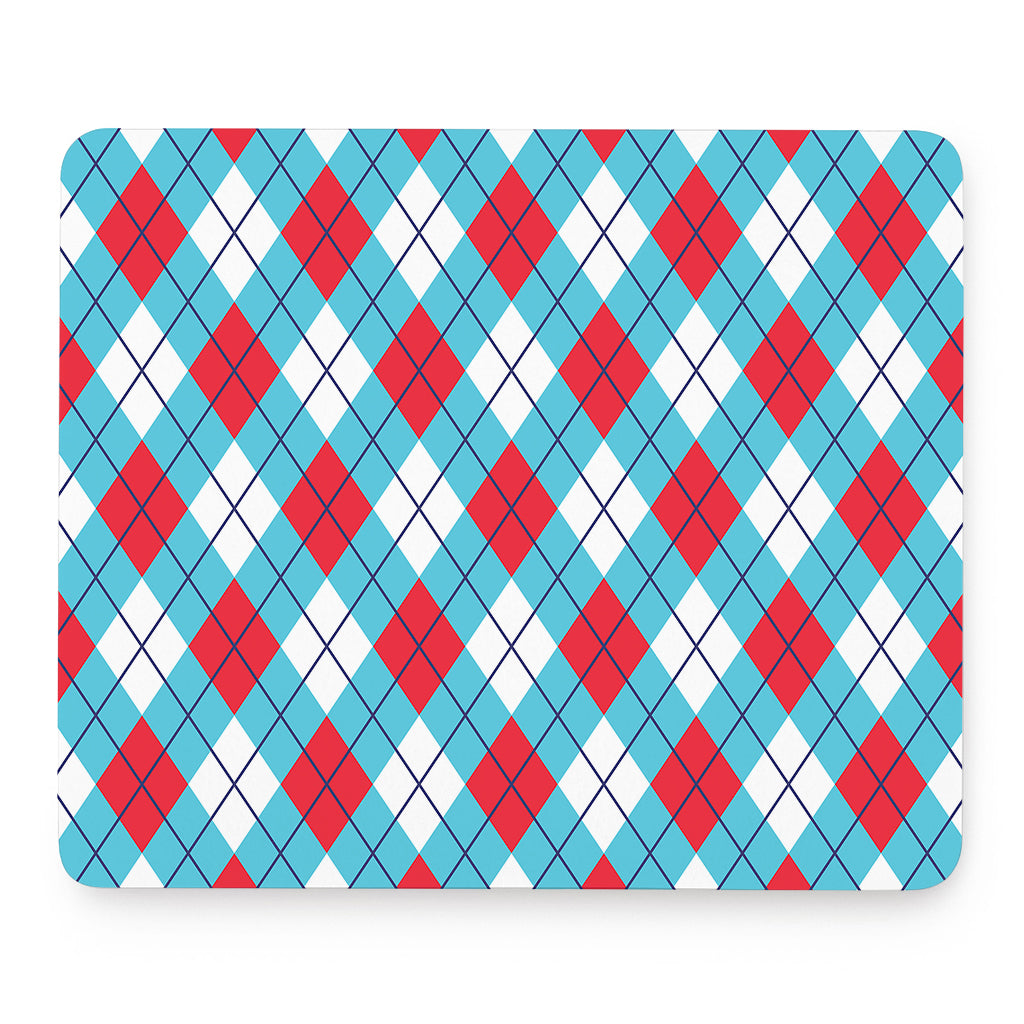 Red Blue And White Argyle Pattern Print Mouse Pad