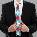 Red Blue And White Argyle Pattern Print Necktie