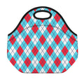 Red Blue And White Argyle Pattern Print Neoprene Lunch Bag
