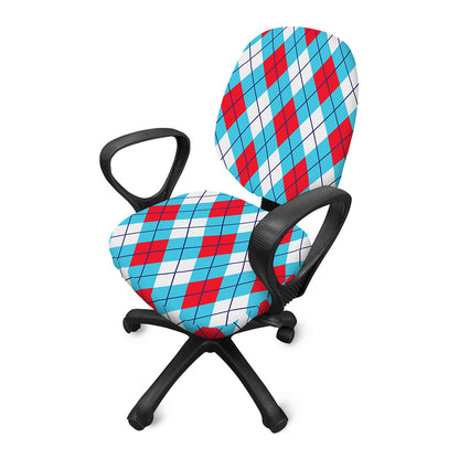 Red Blue And White Argyle Pattern Print Office Chair Cover