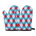 Red Blue And White Argyle Pattern Print Oven Mitts