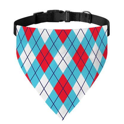 Red Blue And White Argyle Pattern Print Over The Collar Dog Bandana
