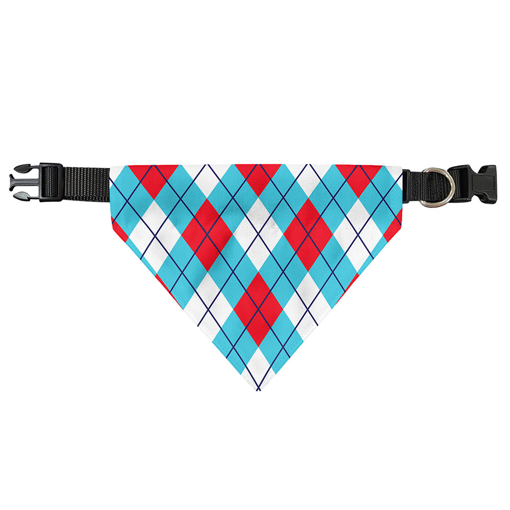 Red Blue And White Argyle Pattern Print Over The Collar Dog Bandana