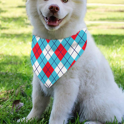 Red Blue And White Argyle Pattern Print Over The Collar Dog Bandana