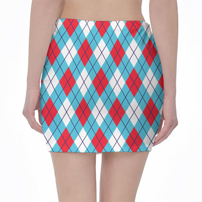 Red Blue And White Argyle Pattern Print Pencil Mini Skirt