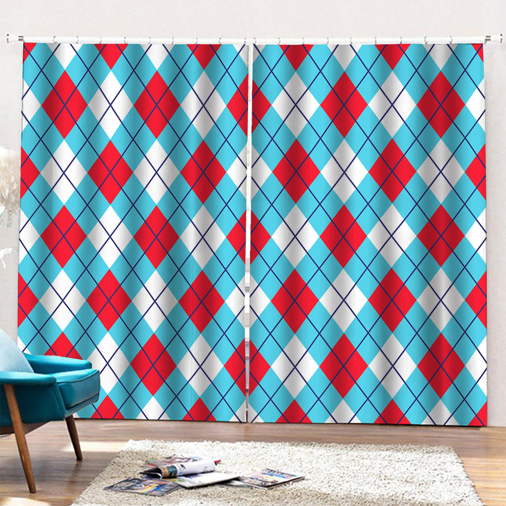 Red Blue And White Argyle Pattern Print Pencil Pleat Curtains