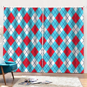 Red Blue And White Argyle Pattern Print Pencil Pleat Curtains