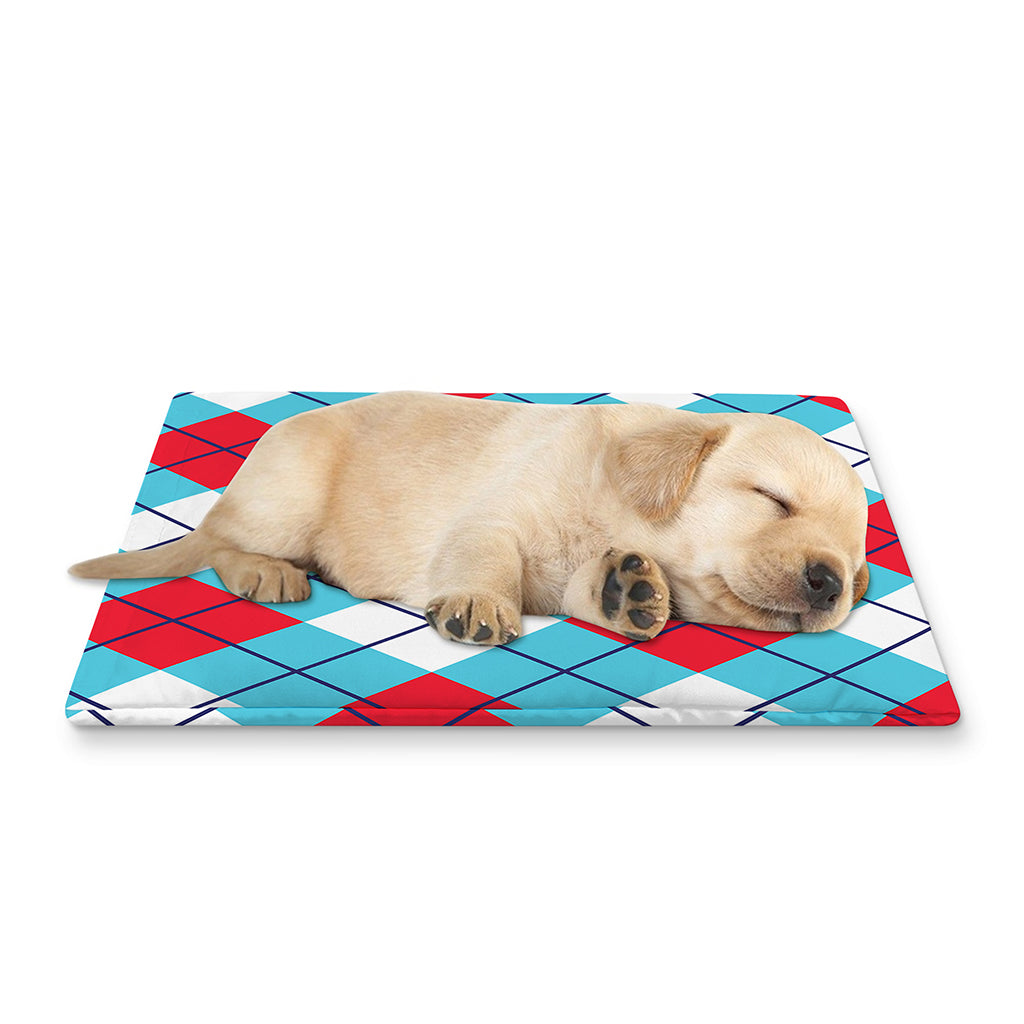 Red Blue And White Argyle Pattern Print Pet Cooling Mat Cover