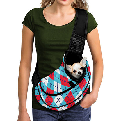 Red Blue And White Argyle Pattern Print Pet Sling Carrier