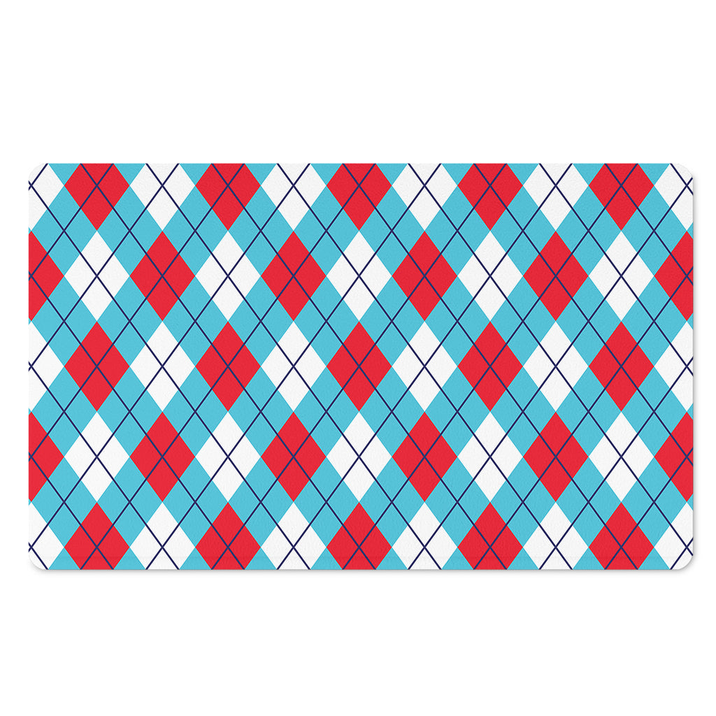 Red Blue And White Argyle Pattern Print Polyester Doormat