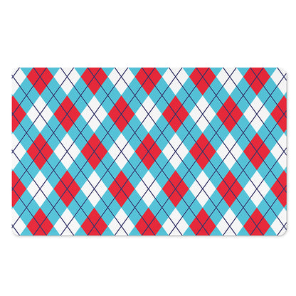 Red Blue And White Argyle Pattern Print Polyester Doormat