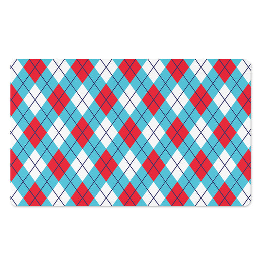 Red Blue And White Argyle Pattern Print Polyester Doormat
