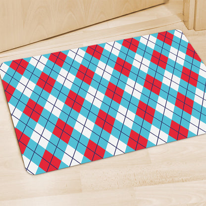 Red Blue And White Argyle Pattern Print Polyester Doormat