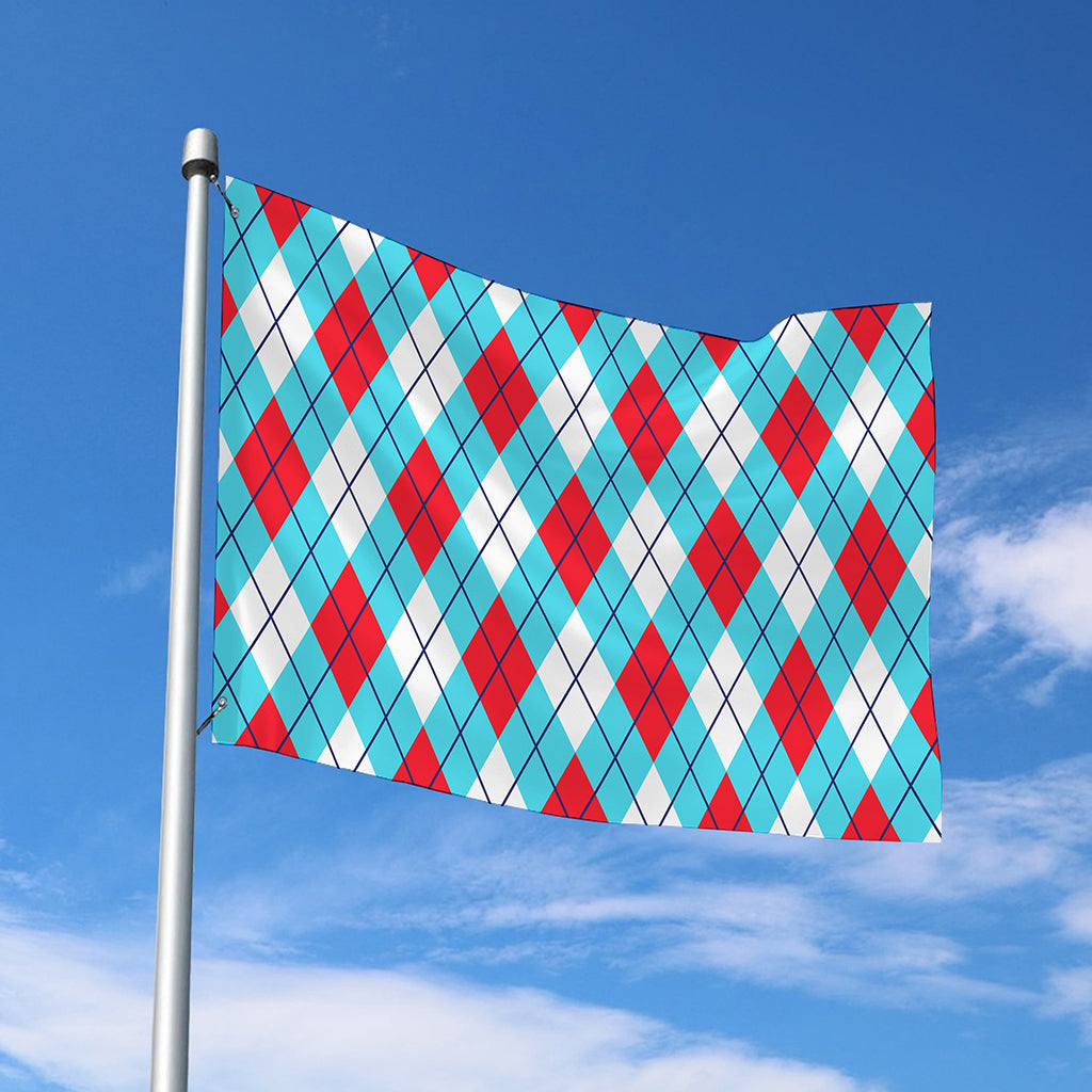 Red Blue And White Argyle Pattern Print Polyester Flag