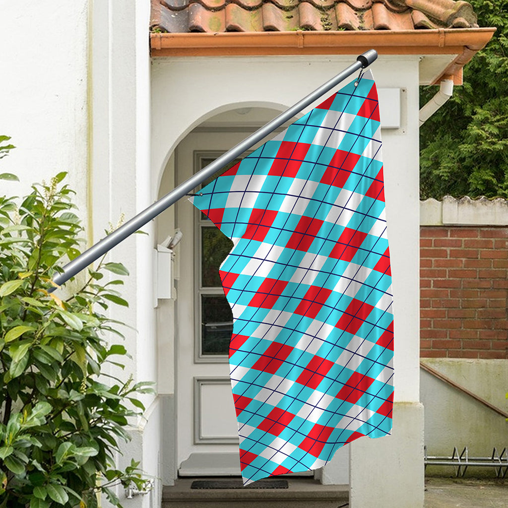Red Blue And White Argyle Pattern Print Polyester Flag