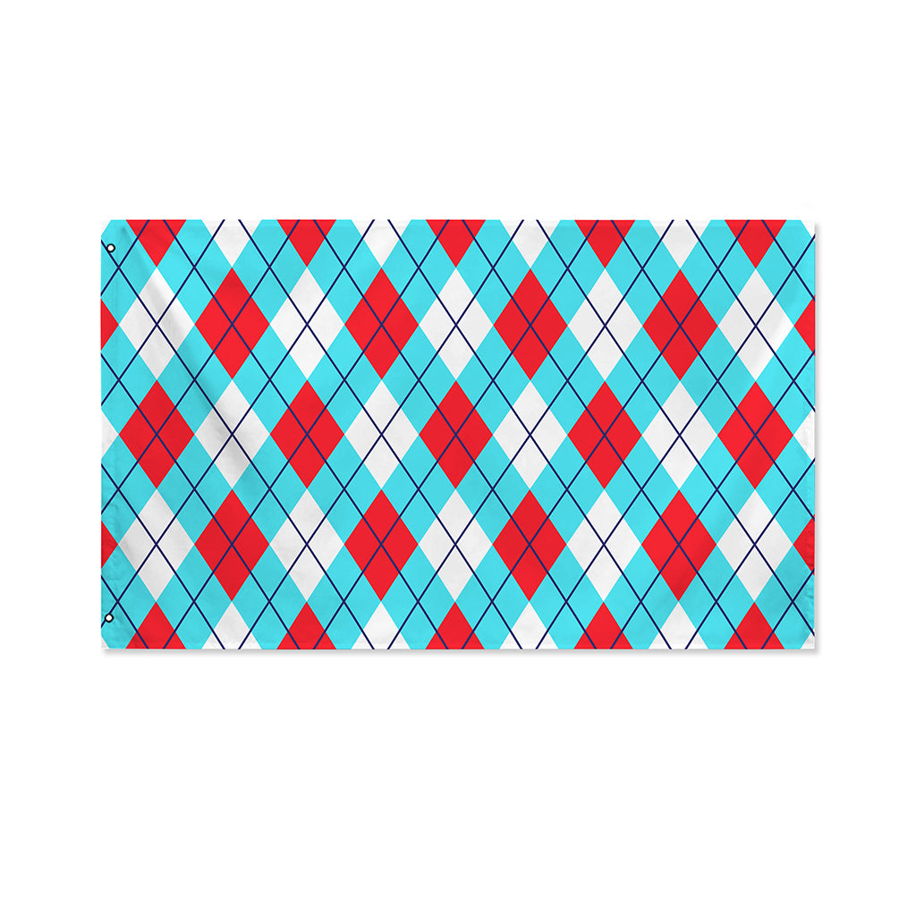 Red Blue And White Argyle Pattern Print Polyester Flag
