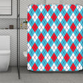 Red Blue And White Argyle Pattern Print Polyester Shower Curtain