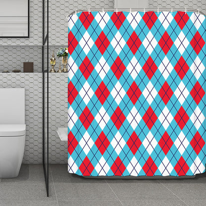 Red Blue And White Argyle Pattern Print Polyester Shower Curtain
