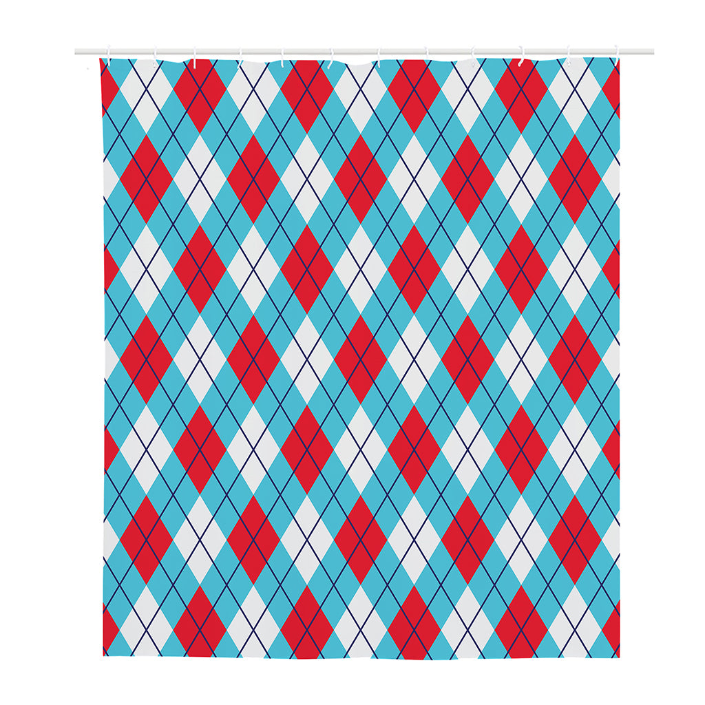 Red Blue And White Argyle Pattern Print Polyester Shower Curtain