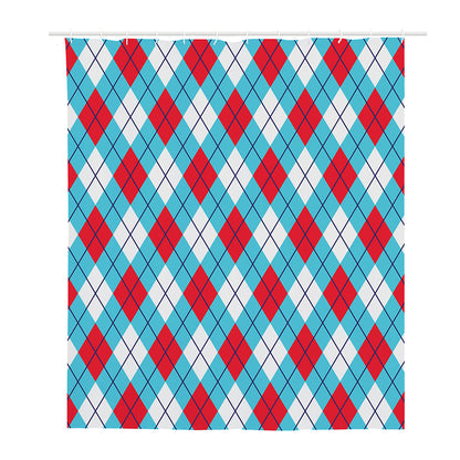 Red Blue And White Argyle Pattern Print Polyester Shower Curtain