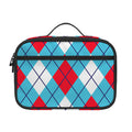 Red Blue And White Argyle Pattern Print Portable Lunch Bag