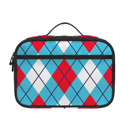 Red Blue And White Argyle Pattern Print Portable Lunch Bag