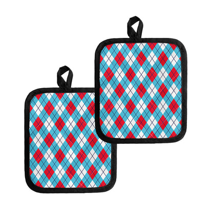 Red Blue And White Argyle Pattern Print Pot Holders