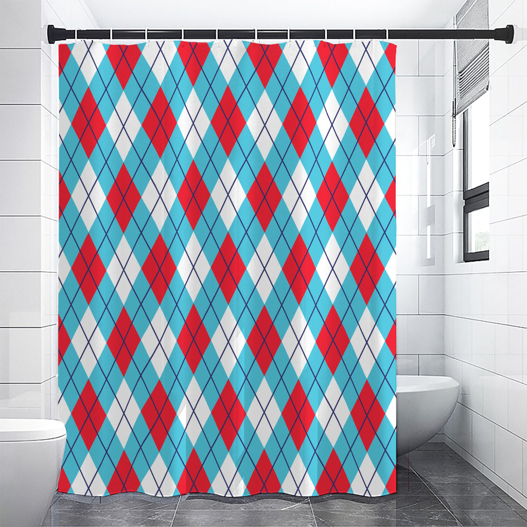 Red Blue And White Argyle Pattern Print Premium Shower Curtain