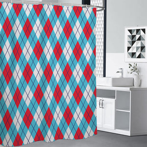 Red Blue And White Argyle Pattern Print Premium Shower Curtain