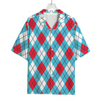 Red Blue And White Argyle Pattern Print Rayon Hawaiian Shirt