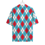 Red Blue And White Argyle Pattern Print Rayon Hawaiian Shirt