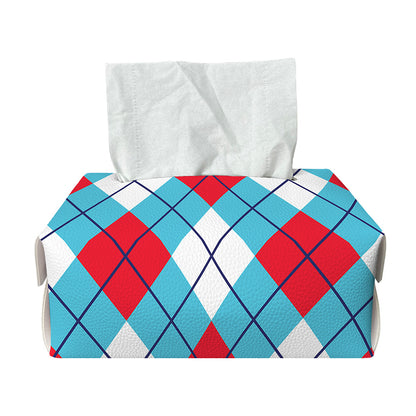 Red Blue And White Argyle Pattern Print Rectangle Tissue Box Cover