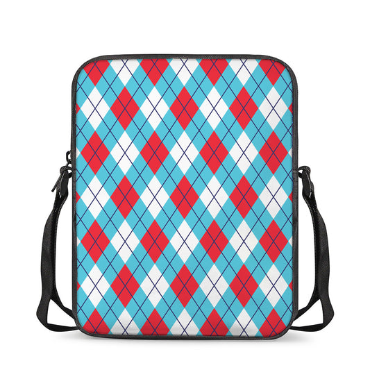 Red Blue And White Argyle Pattern Print Rectangular Crossbody Bag