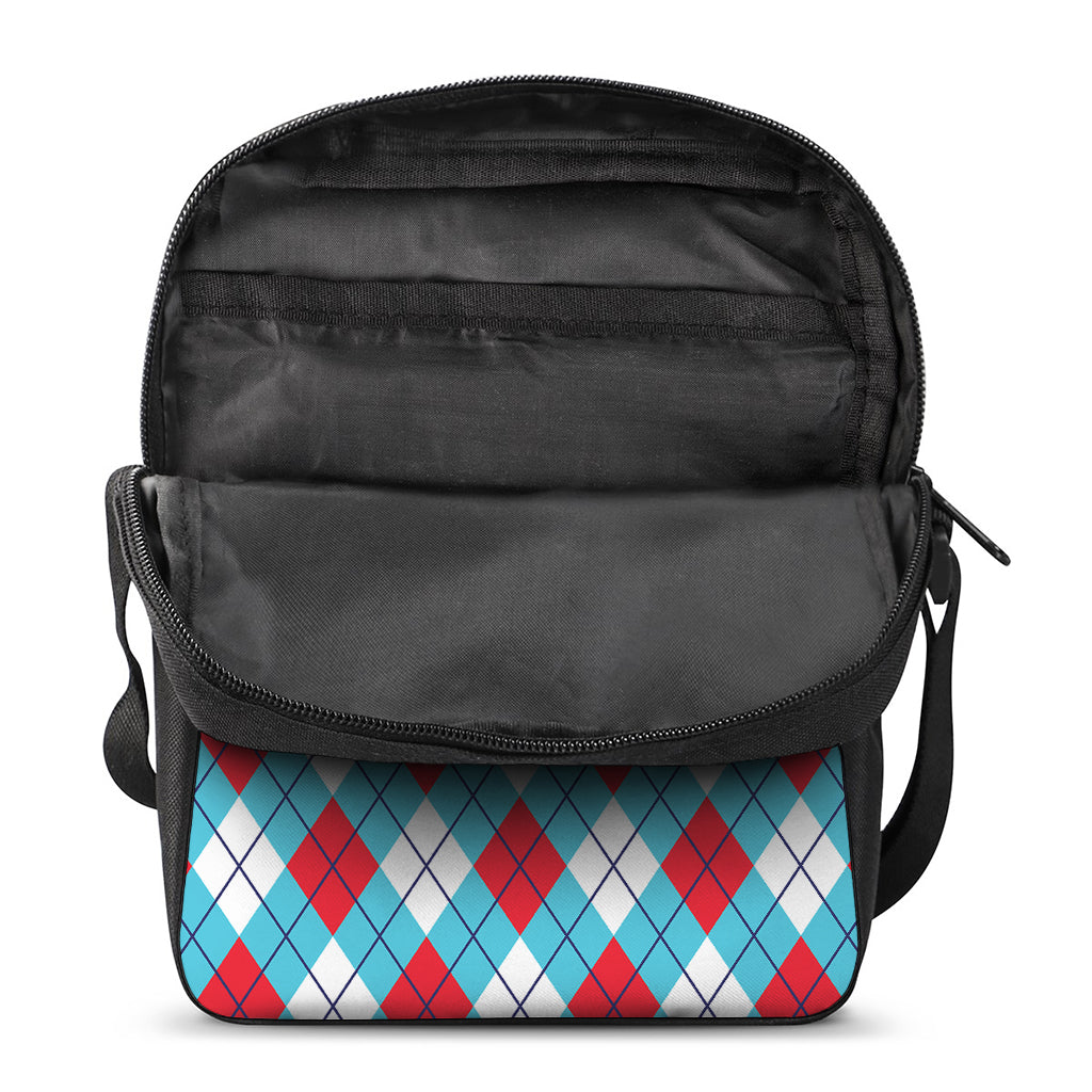Red Blue And White Argyle Pattern Print Rectangular Crossbody Bag