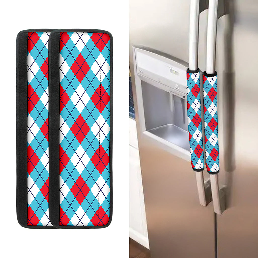Red Blue And White Argyle Pattern Print Refrigerator Handle Covers