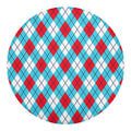 Red Blue And White Argyle Pattern Print Round Blanket