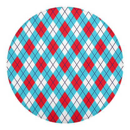 Red Blue And White Argyle Pattern Print Round Blanket