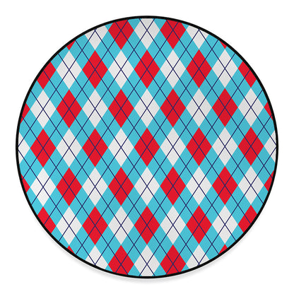 Red Blue And White Argyle Pattern Print Round Floor Mat