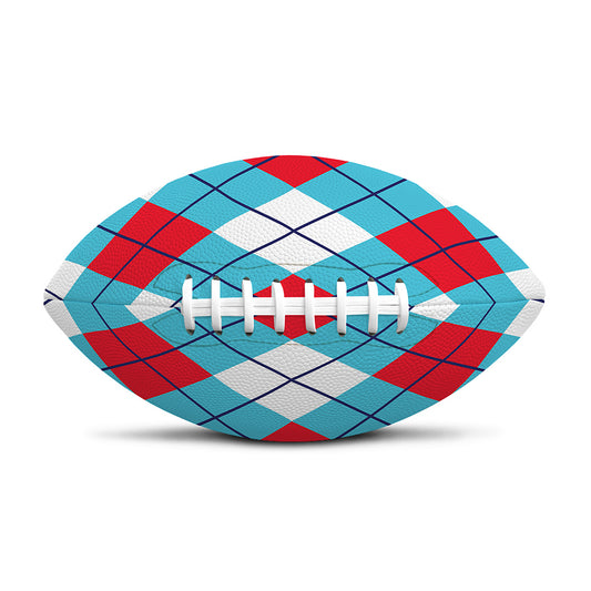 Red Blue And White Argyle Pattern Print Rugby Ball
