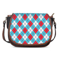Red Blue And White Argyle Pattern Print Saddle Bag