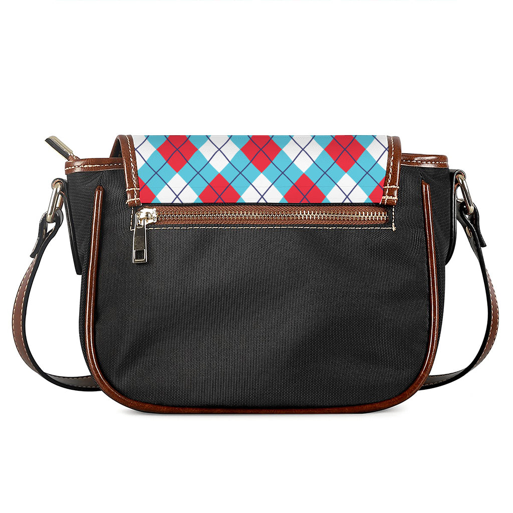 Red Blue And White Argyle Pattern Print Saddle Bag