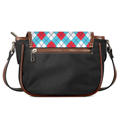 Red Blue And White Argyle Pattern Print Saddle Bag