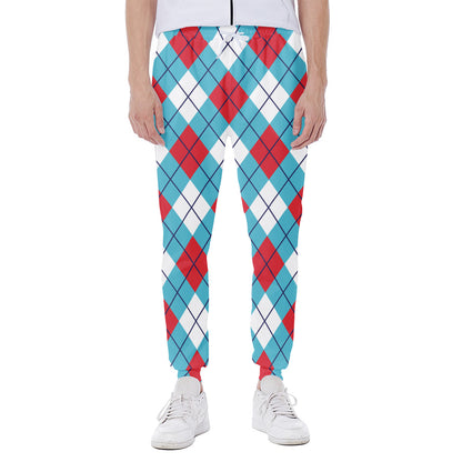 Red Blue And White Argyle Pattern Print Scuba Joggers