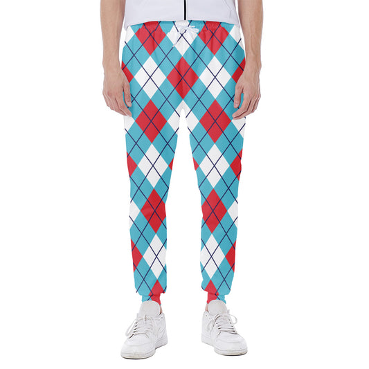 Red Blue And White Argyle Pattern Print Scuba Joggers