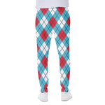 Red Blue And White Argyle Pattern Print Scuba Joggers