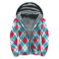 Red Blue And White Argyle Pattern Print Sherpa Lined Zip Up Hoodie