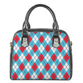Red Blue And White Argyle Pattern Print Shoulder Handbag